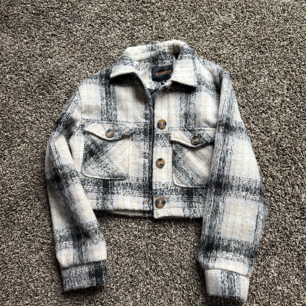 Ambiance Black and Cream Cropped Jean Jacket